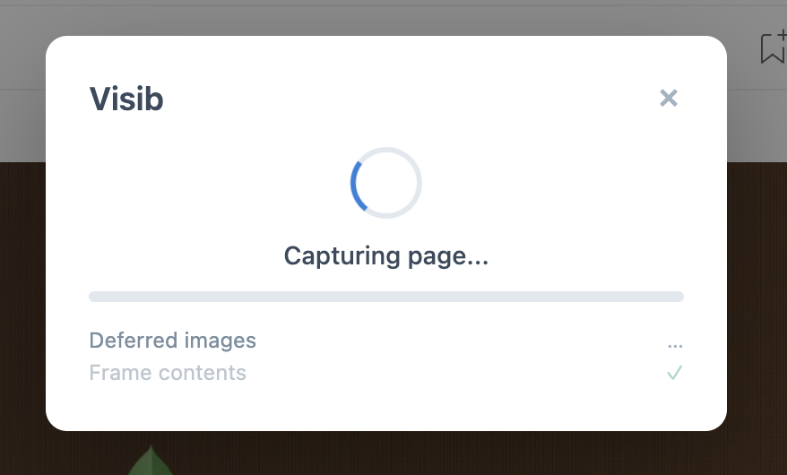 Visib extension capturing the page — progress shown in popup