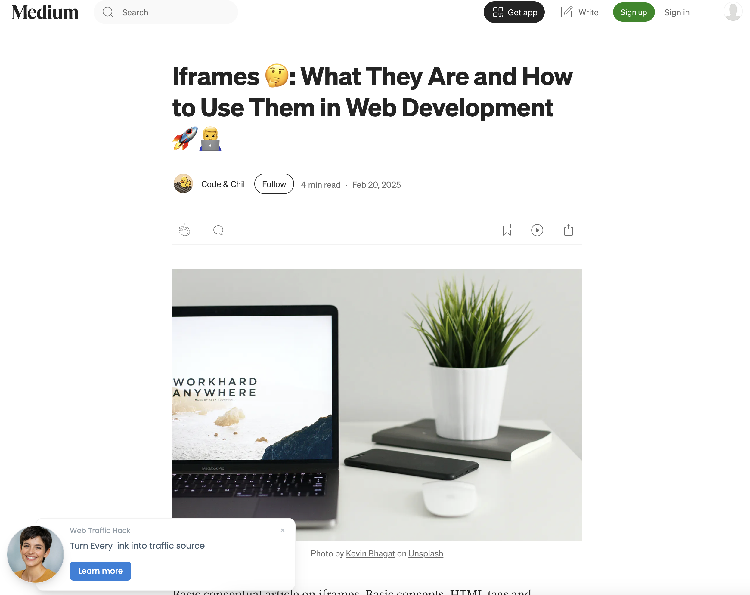 Final result — full Medium article with Visib CTA overlay at the bottom