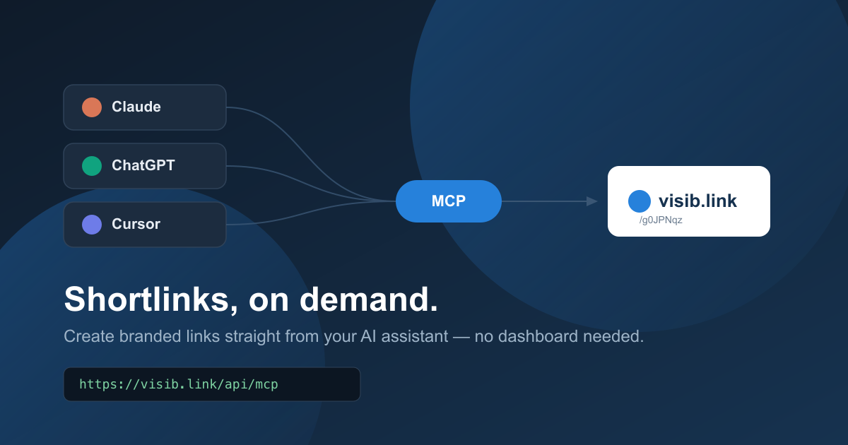 Visib settings page showing the MCP endpoint, API token, and connection config